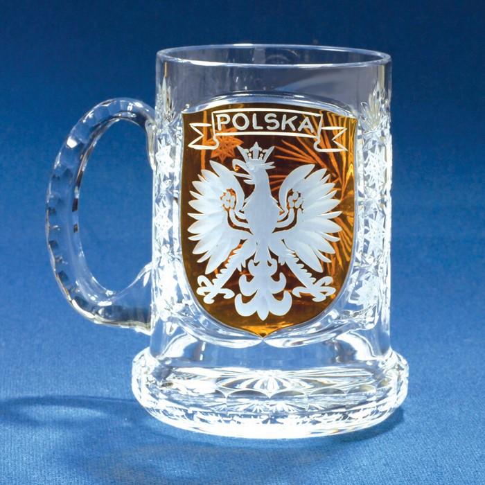 Clear Crystal - Mug with POLSKA Eagle on Amber Shield
