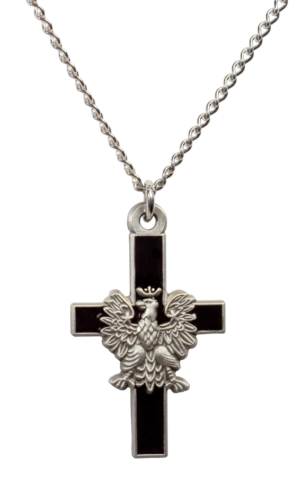 Necklace - Antique Silver White Eagle Cross, Black