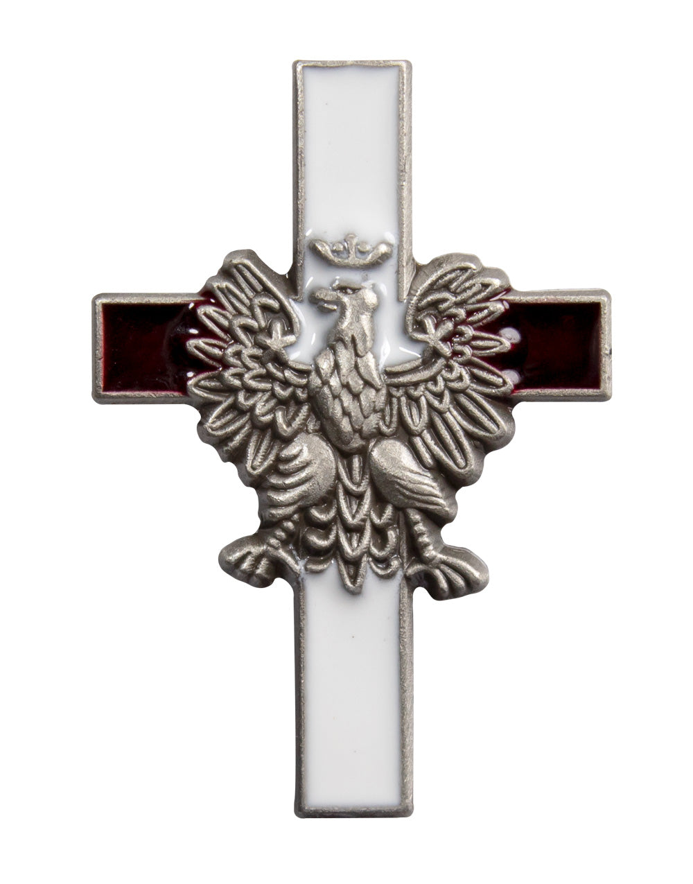 Lapel Pin - Eagle Cross,  Antique Silver Finish White & Deep Red