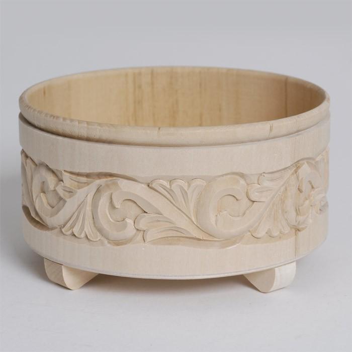 Wooden Bowl - Foliage Themed Hand Carvings, 6" W