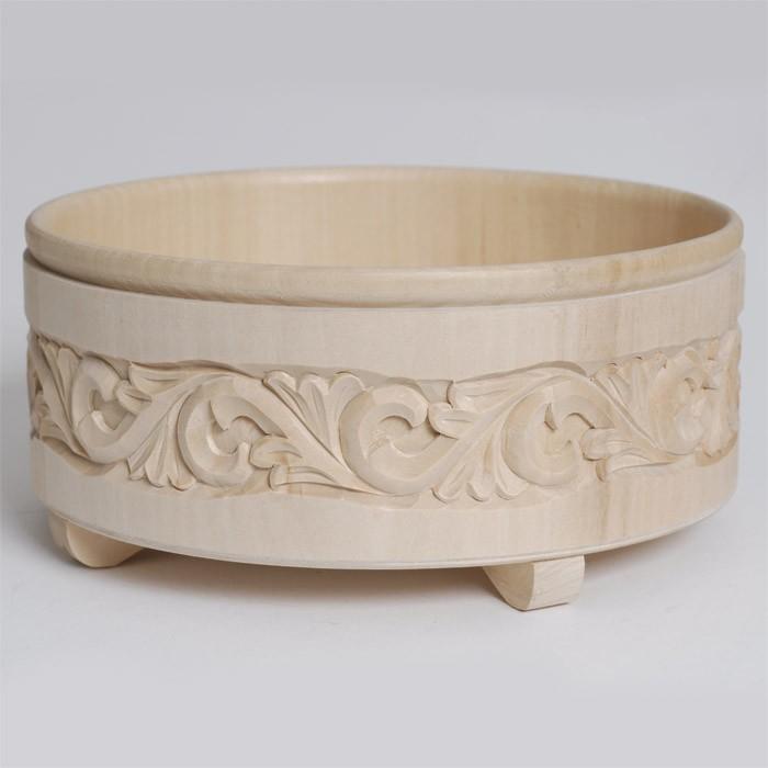 Wooden Bowl - Foliage Themed Hand Carvings, 8.5" W