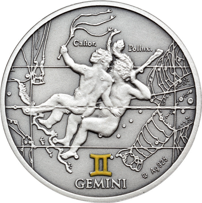 Oxidized 925 Proof Silver Medal - Gemini,  May 21 - Jun 20