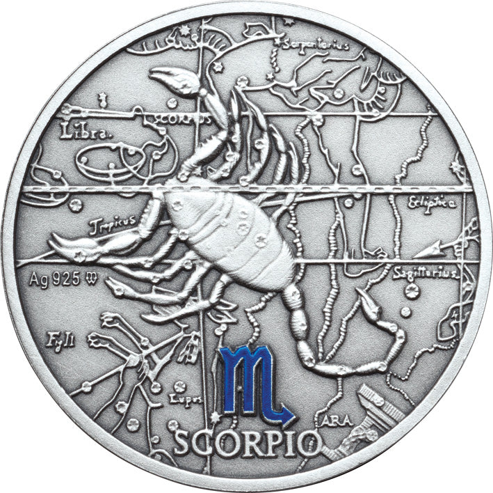 Oxidized 925 Proof Silver Medal - Scorpio,  Oct 23 - Nov 21