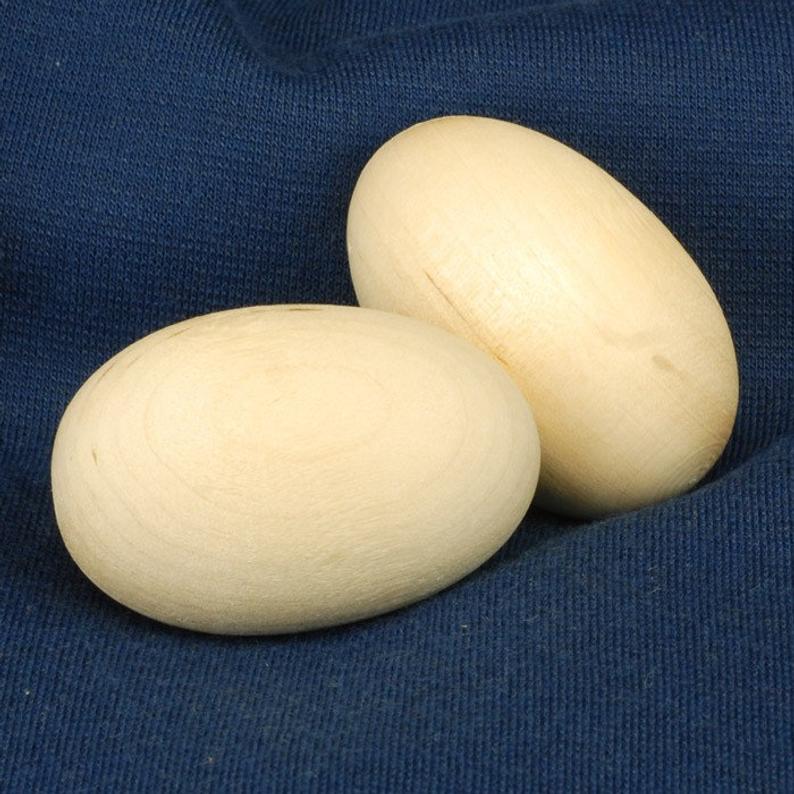 Natural Wooden Egg Unfinished, Set of 2, Eggs measure approx. 2.25" H x 1.5" D