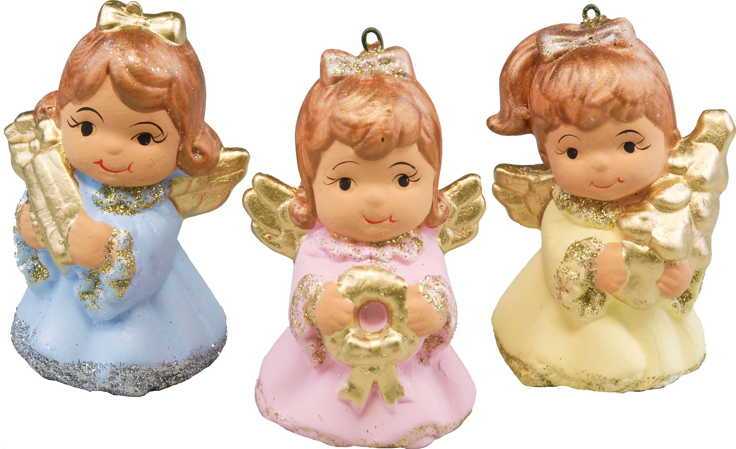 Gypsum Figures - Angel Ornament Set with Glitter, 3 Pieces