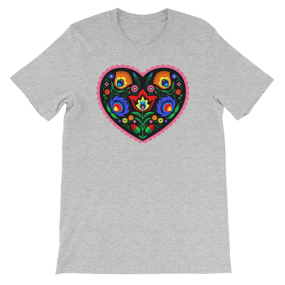 Folk Art Wycinanki Black Heart Short-Sleeve Unisex T-Shirt