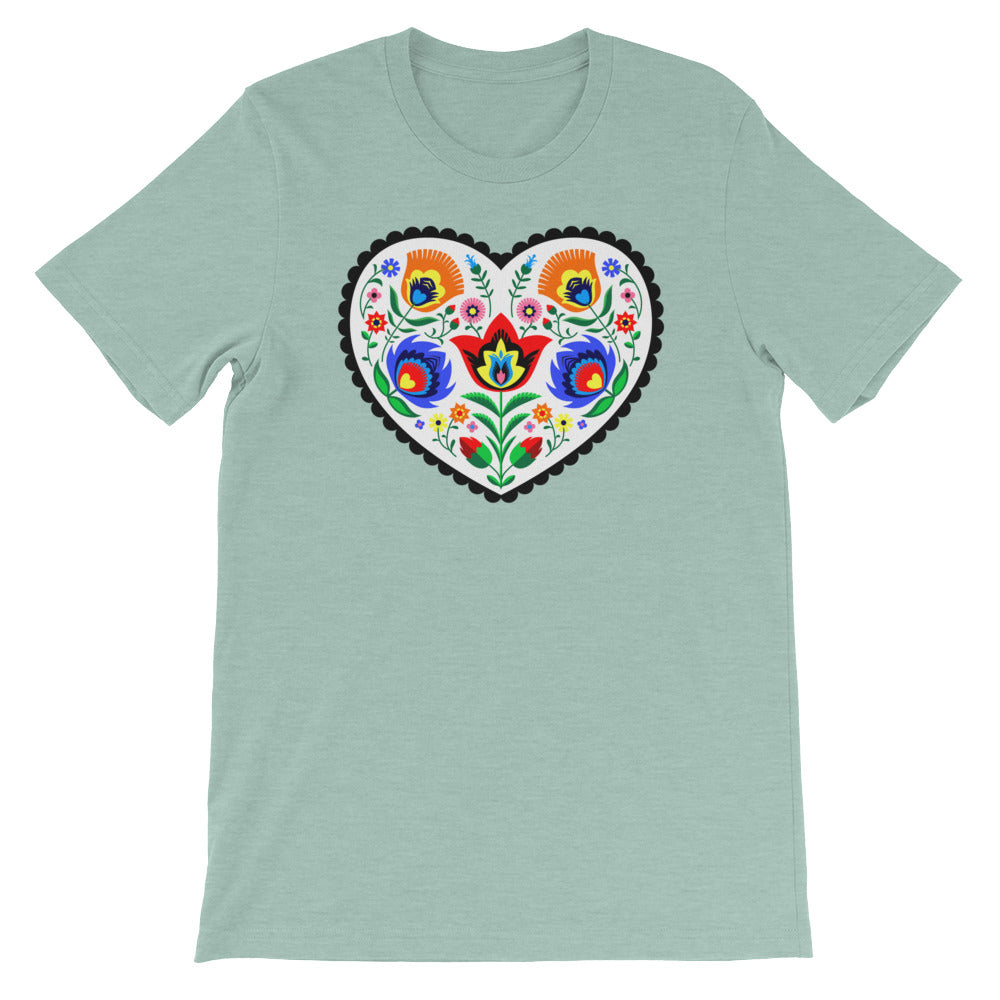 Folk Art Wycinanki Heart Short-Sleeve Unisex T-Shirt