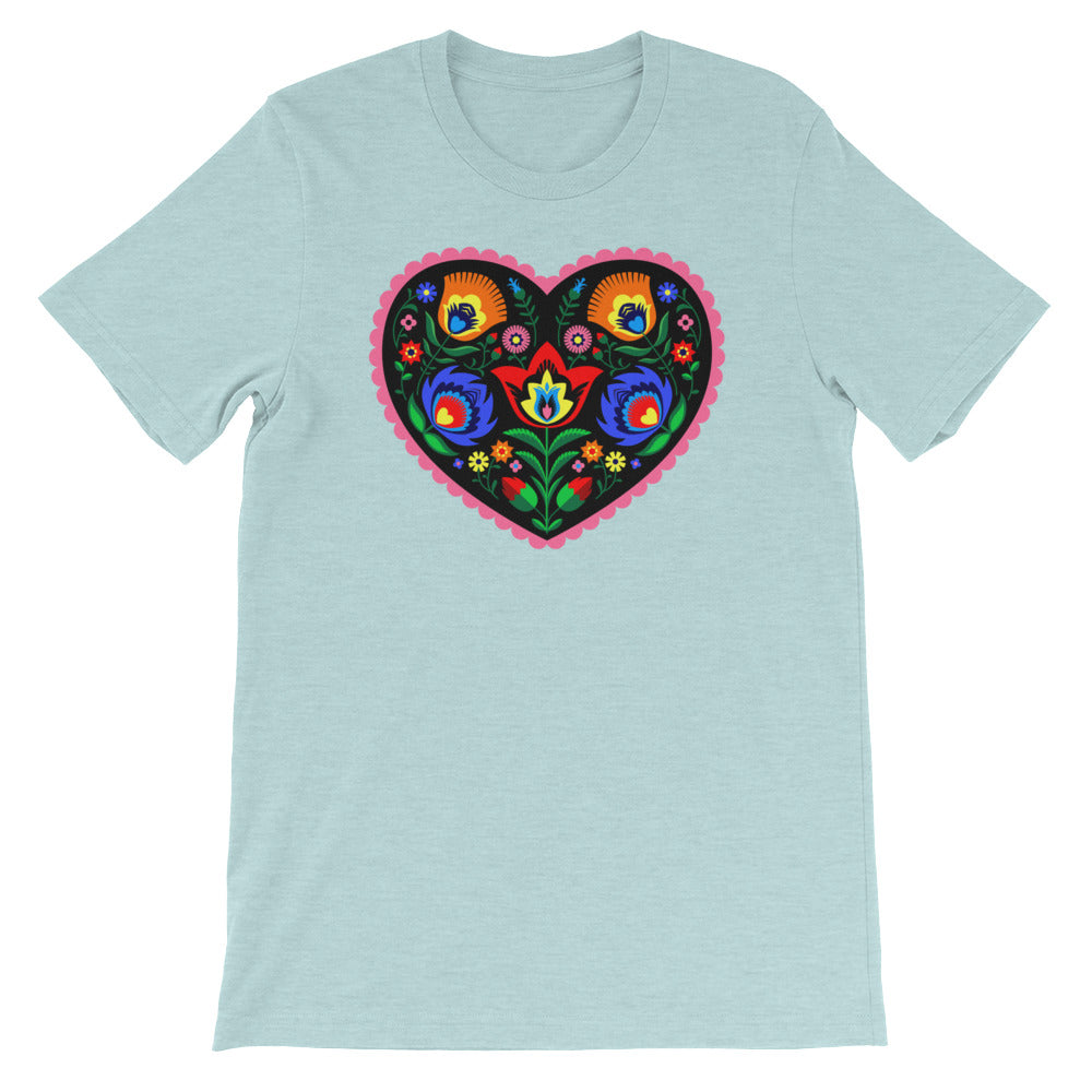 Folk Art Wycinanki Black Heart Short-Sleeve Unisex T-Shirt