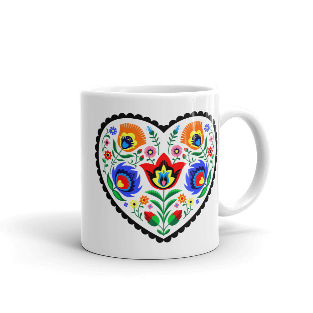 Polish White Heart Wycinanki Mug