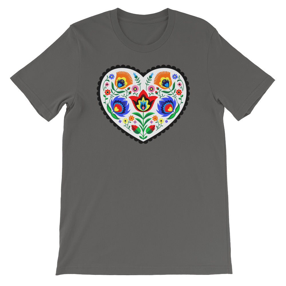 Folk Art Wycinanki Heart Short-Sleeve Unisex T-Shirt