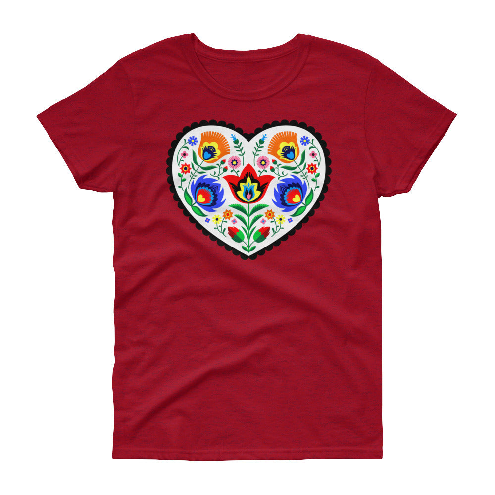 Folk Art Wycinanki Heart Women's Short Sleeve T-Shirt