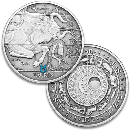 Oxidized 925 Proof Silver Medal - Taurus,  Apr 20 - May 20