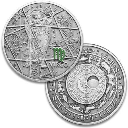 Oxidized 925 Proof Silver Medal - Virgo,  Aug 23 - Sep 22