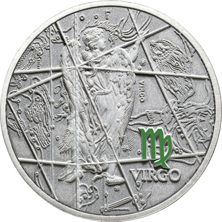 Oxidized 925 Proof Silver Medal - Virgo,  Aug 23 - Sep 22