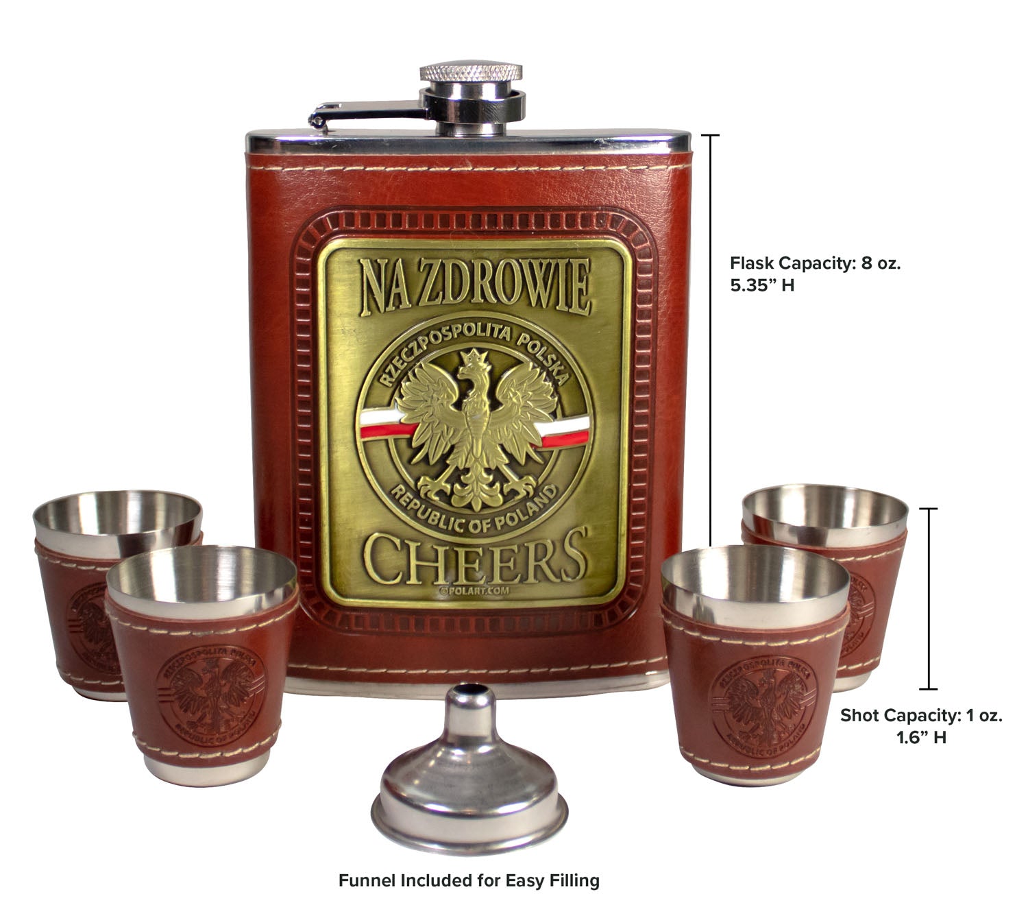 Hip Flask Gift Set - 8oz Stainless Steel Flask with Shot Glasses