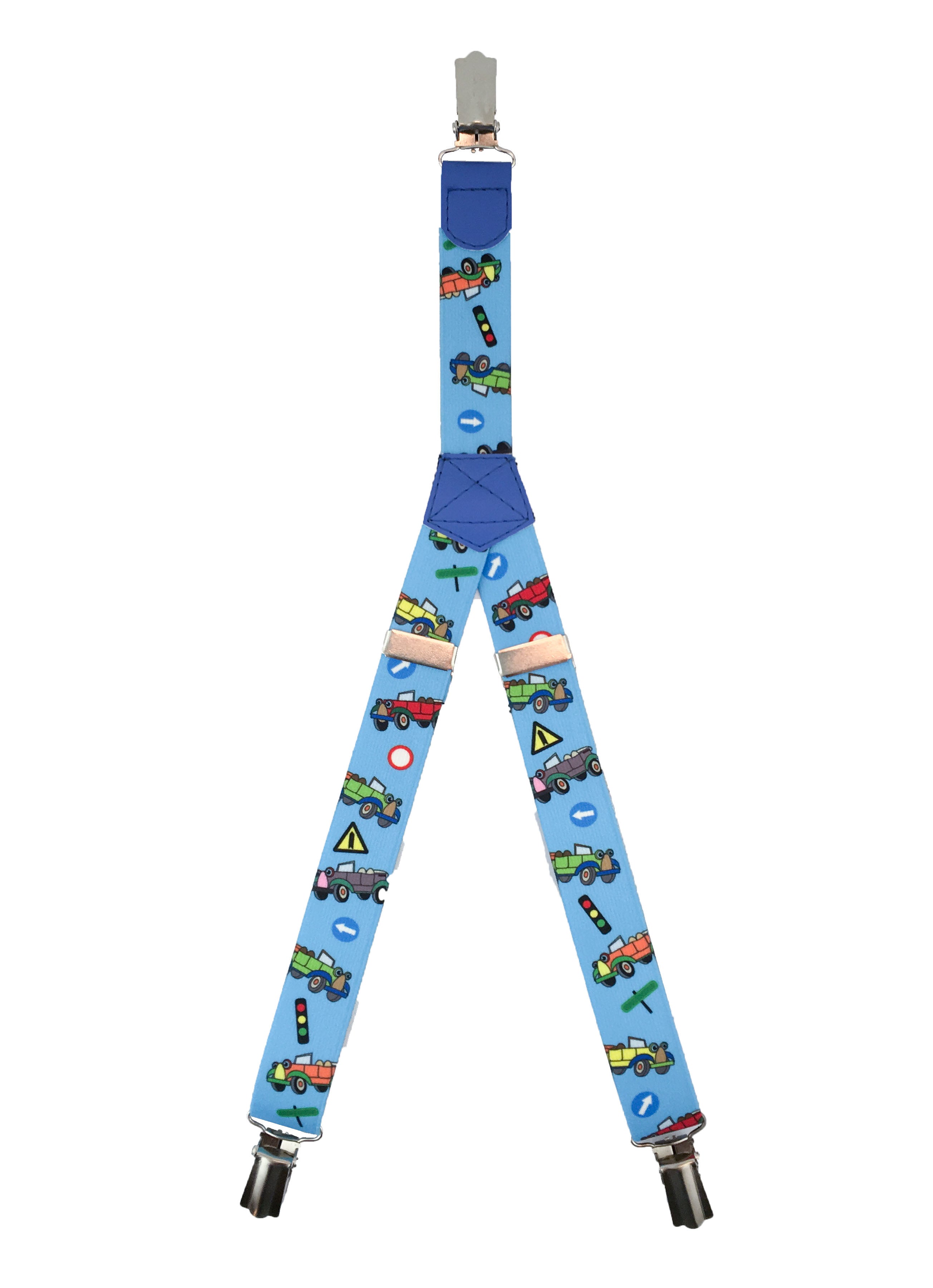 Patterned Kid's Clip Suspenders - Blue Vehicles