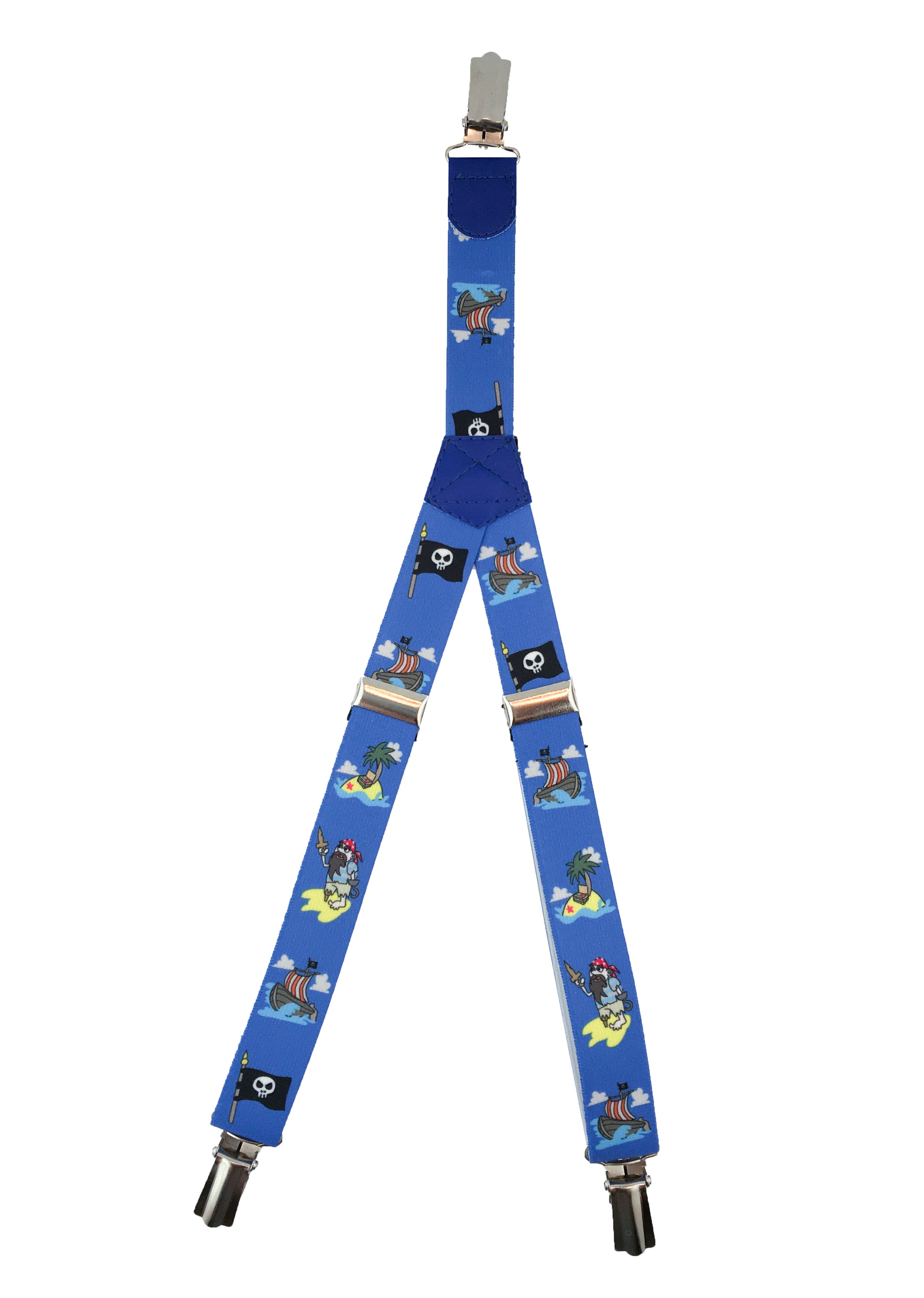 Patterned Kid's Clip Suspenders - Blue Pirates