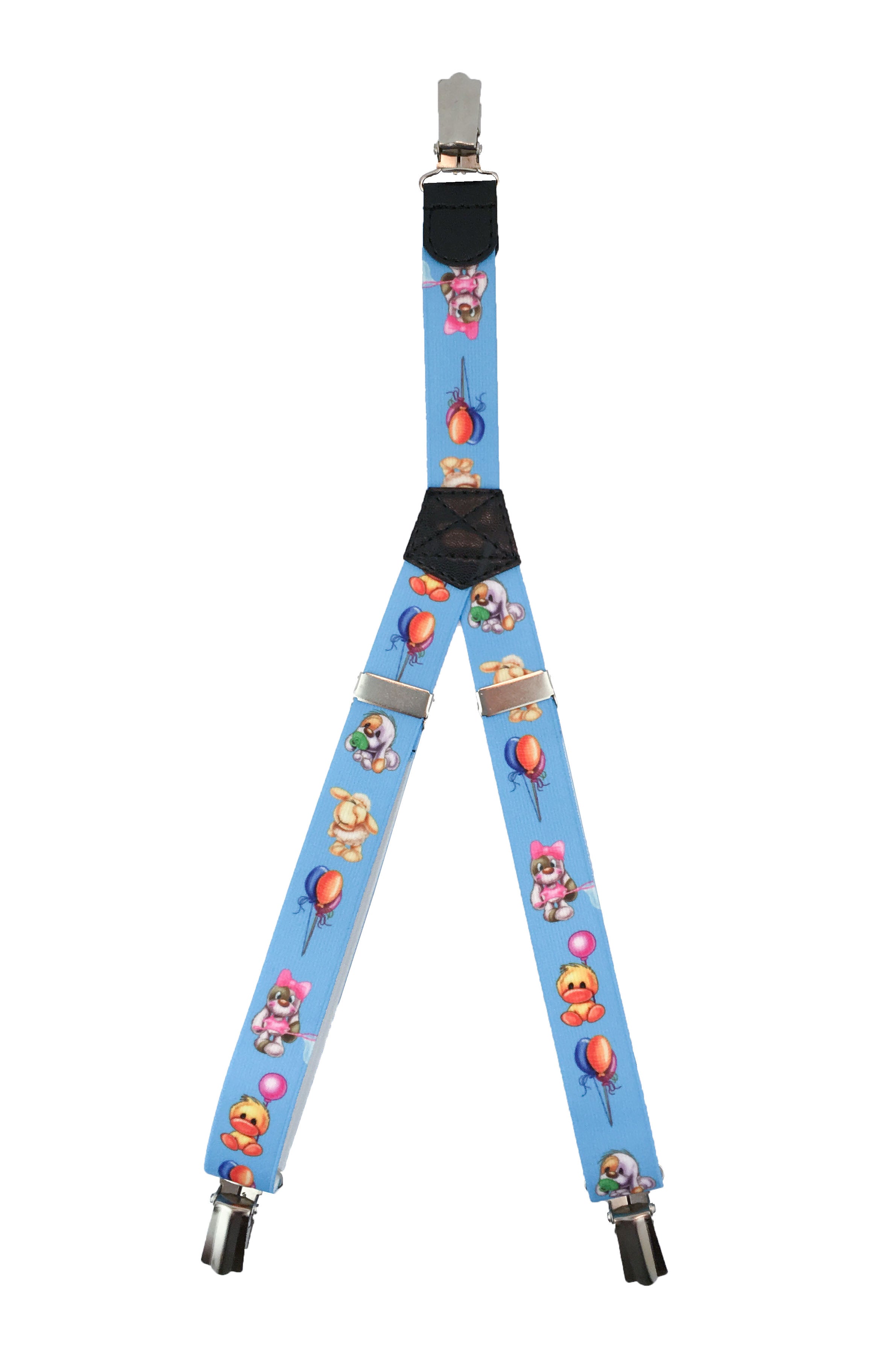 Patterned Kid's Clip Suspenders - Blue Animal Party