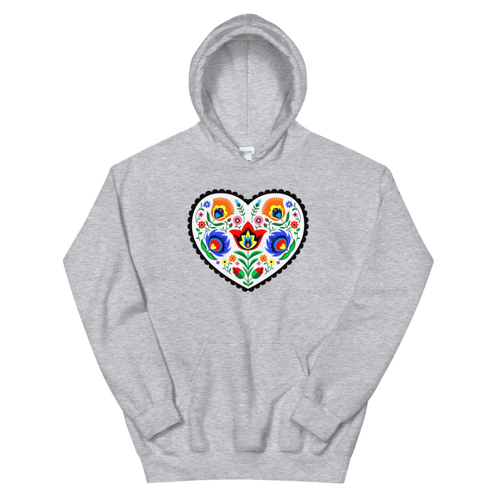 Wycinanki Heart - Folk Art Hooded Sweatshirt